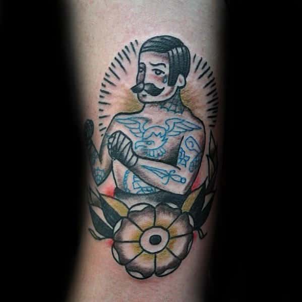 Yellow And White Flower Boxer Traditional Mens Arm Tattoo