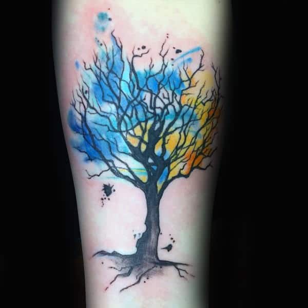 Yellow Blue Watercolor Tree Guys Legs