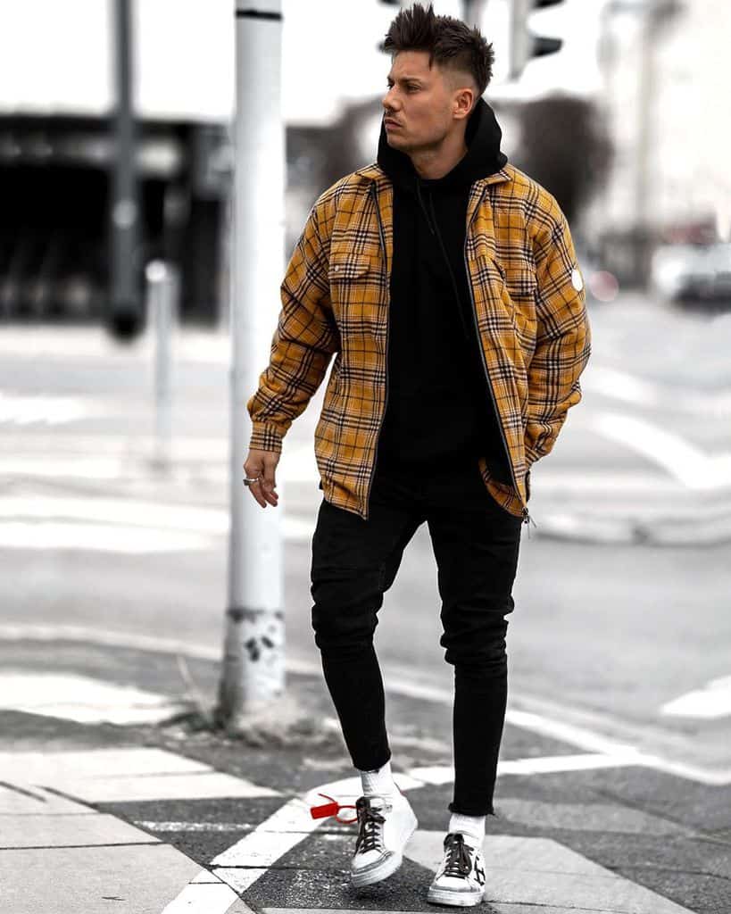 Yellow Chekered Jacket Street Wear Style