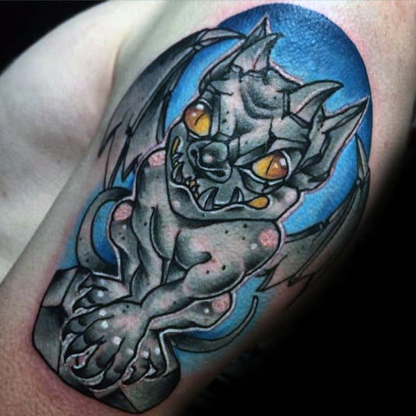 Yellow Eyed Gargoyle Mens New School Stone Cartoon Style Arlm Tattoos