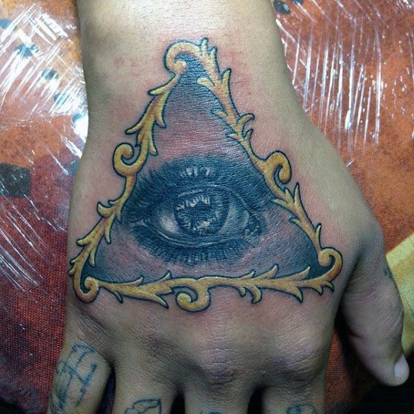 Yellow Framed Black Eyed Tattoo Mens Hands