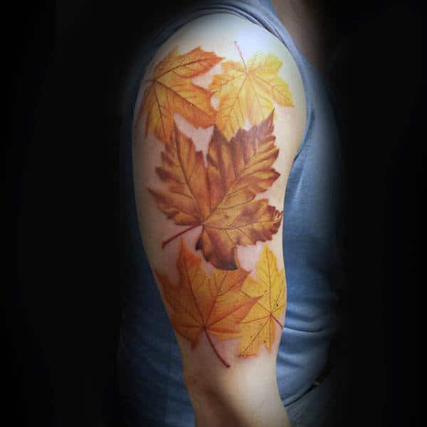Yellow Leaves Male Tattoo With Fall Theme