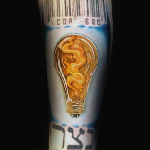 Yellow Light Bulb Smoke Mens Tattoo