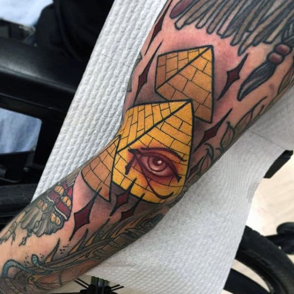 Yellow Pyramids Mens Arm Tattoos