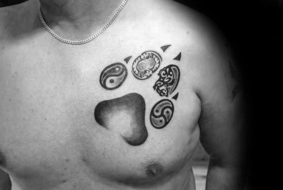 Yin Yang Guys Wolf Paw Chest Tattoo