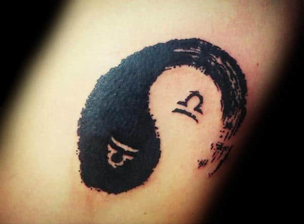 Yin Yang Libra Small Mens Paint Brush Stoke Tattoos