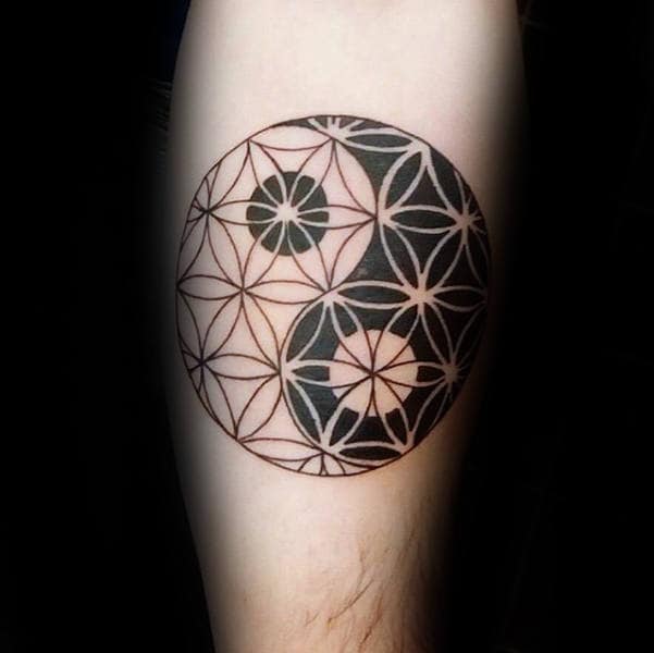 Yin Yang Male Flower Of Life Arm Tattoo Ideas