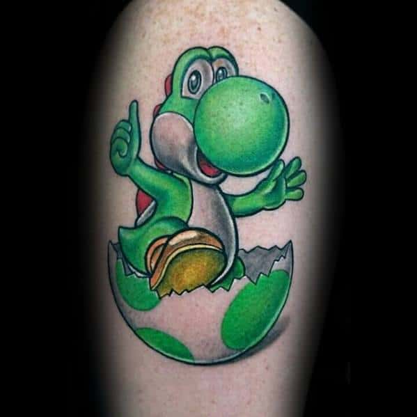 Yoshi Egg Shell Mens Tattoo Ideas On Thigh