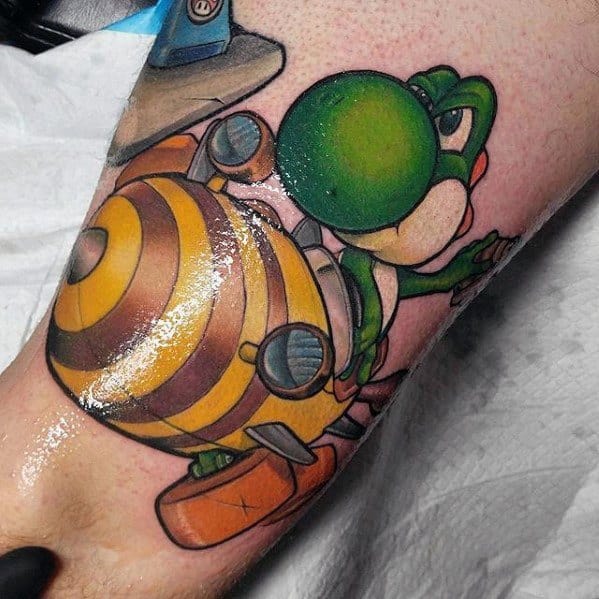 Yoshi Racing Leg Tattoo Ideas On Guys