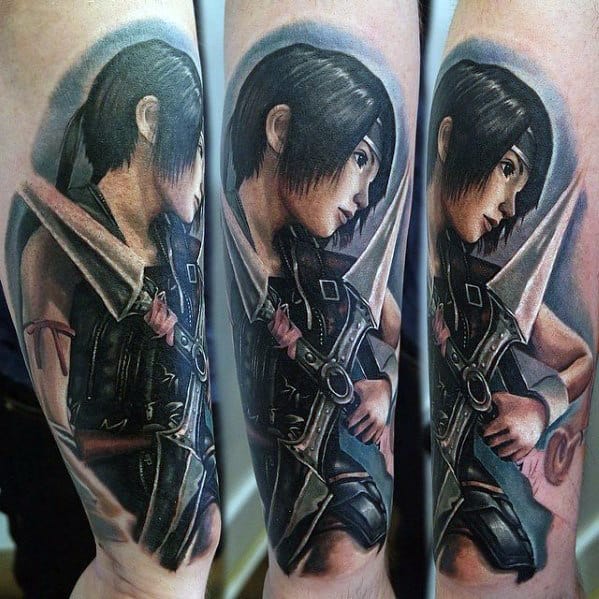 watercolor final fantasy logo mens rib cage side tattoos