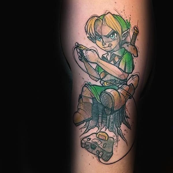 Zelda Playing Video Game Guys Tattoo On Arm