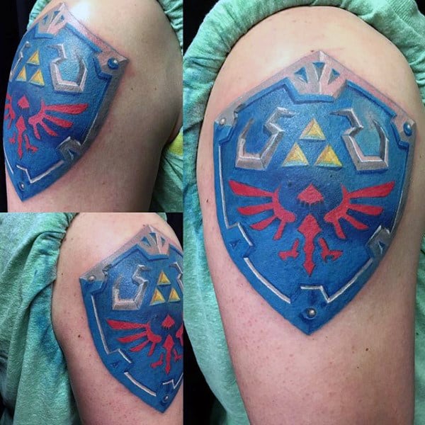 Zelda Sheild Mens Upper Arm Tattoos