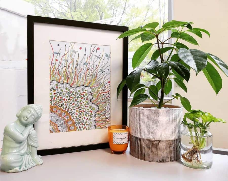 relaxing zen office decor plants candle statue