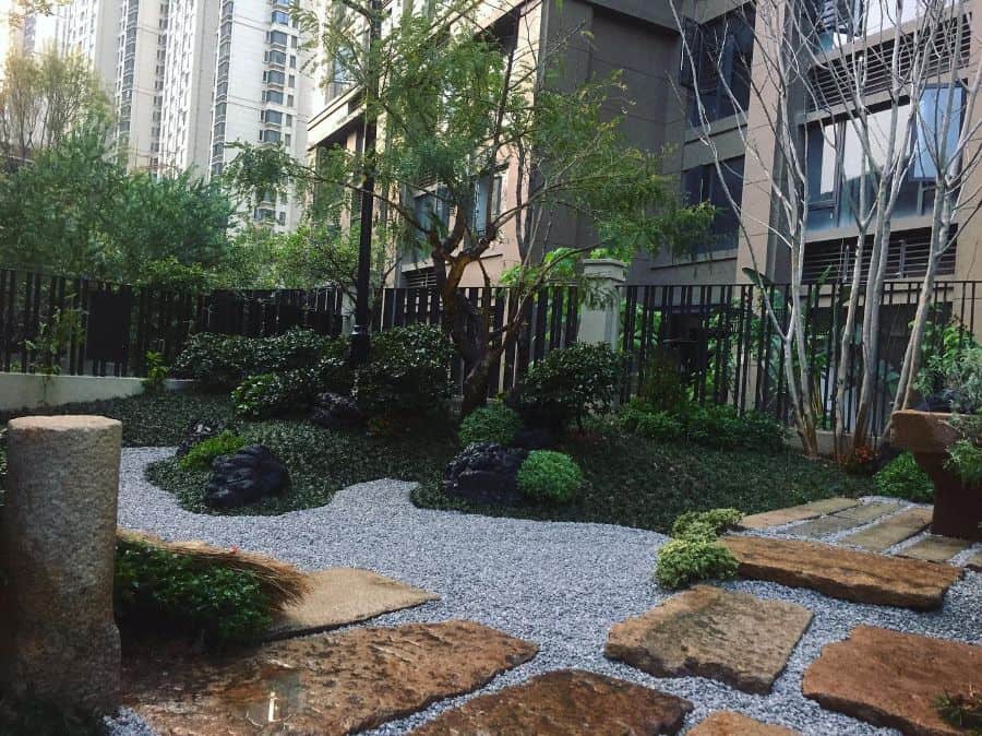 zen style landscaped garden rock pathway 