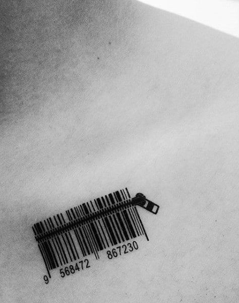 Zipper Barcode Tattoos For Men On Chest