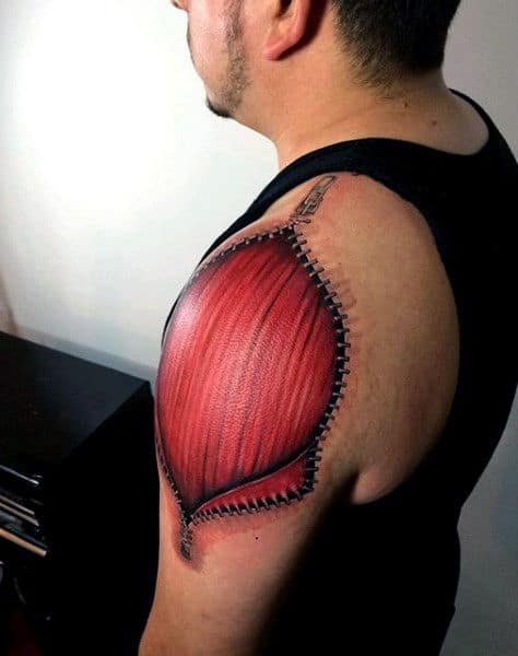 Zipper Muscle Upper Arm Tattoos For Men