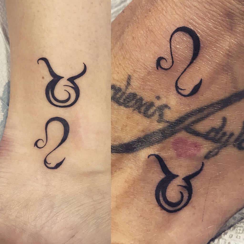 Minimalist Taurus and Leo tattoo designs, featuring clean, curved lines for a sleek and modern look.