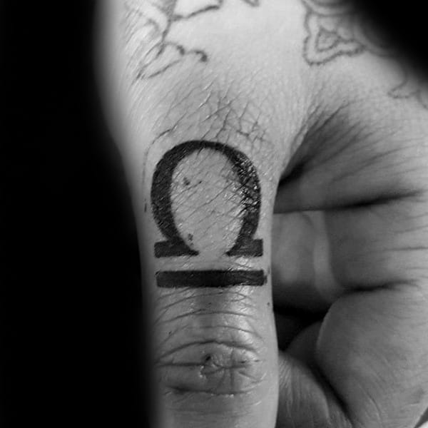 Zodiac Libra Astrological Sign Mens Finger Tattoo With Black Ink