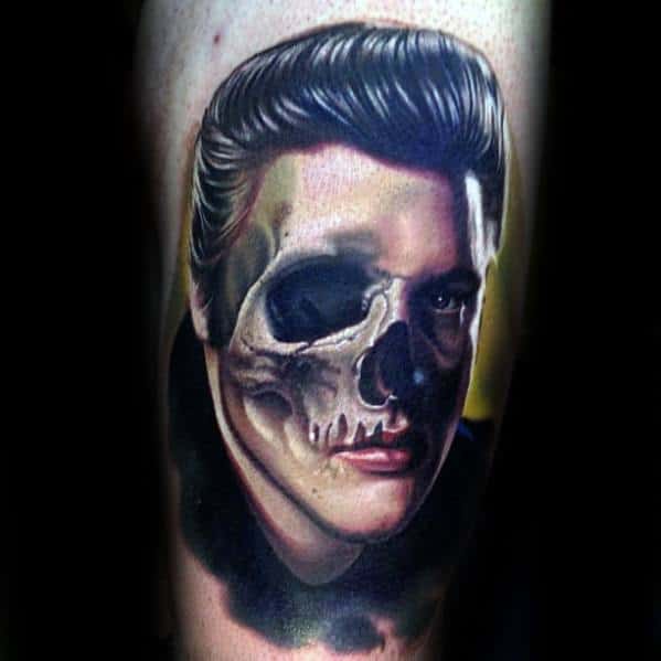 Zombie Skull Themed Elvis Presley Guys Tattoo Designs