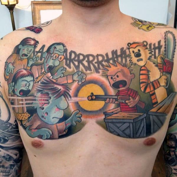 Zombies Calvin And Hobbes Mens Chest Tattoos